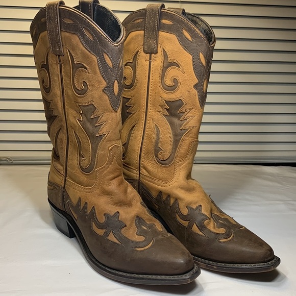 Sage Shoes - Sage abilene inlay pointed toe cowgirl boots brown leather upper USA size 8.5